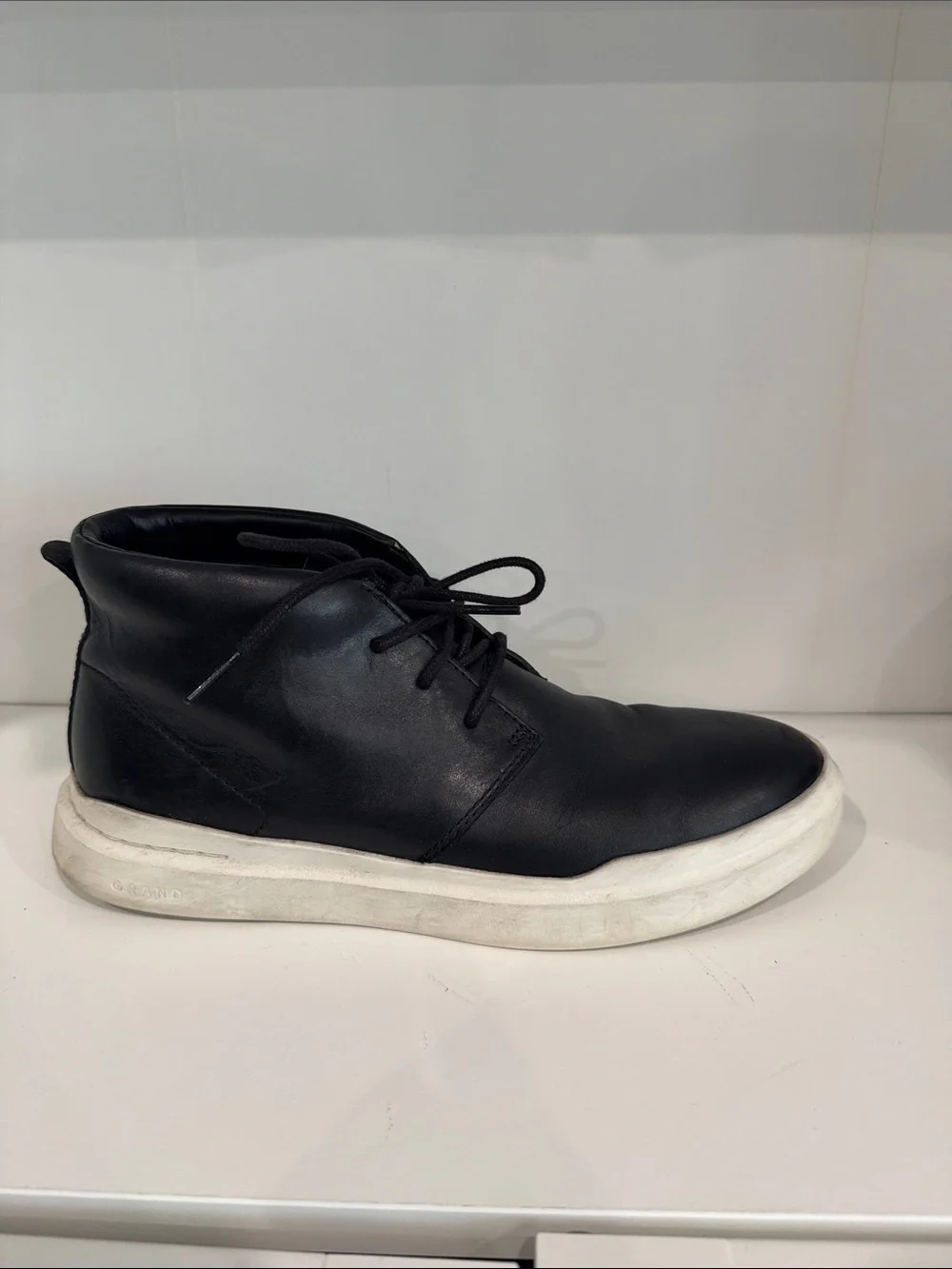 Men's Black Leather High-Top Sneakers with White Sole